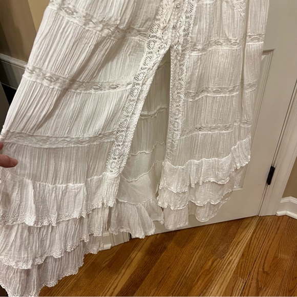 Free People Dolly Bodysuit Dress White Lace Maxi Ruffle Dress Boho Ethereal S - Picture 9 of 15